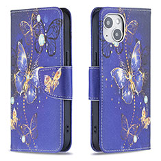 Handytasche Stand Schutzhülle Flip Leder Hülle Schmetterling L07 für Apple iPhone 14 Plus Königs Blau