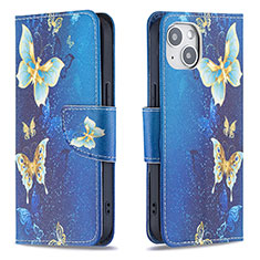 Handytasche Stand Schutzhülle Flip Leder Hülle Schmetterling L07 für Apple iPhone 15 Plus Blau