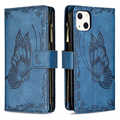 Handytasche Stand Schutzhülle Flip Leder Hülle Schmetterling L08 für Apple iPhone 13 Blau