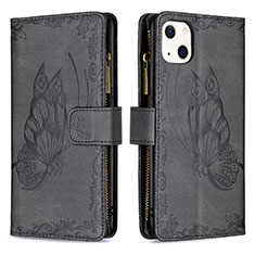 Handytasche Stand Schutzhülle Flip Leder Hülle Schmetterling L08 für Apple iPhone 13 Mini Schwarz