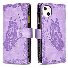 Handytasche Stand Schutzhülle Flip Leder Hülle Schmetterling L08 für Apple iPhone 13 Mini Violett