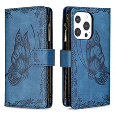 Handytasche Stand Schutzhülle Flip Leder Hülle Schmetterling L08 für Apple iPhone 13 Pro Blau