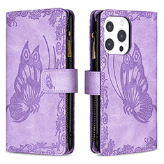 Handytasche Stand Schutzhülle Flip Leder Hülle Schmetterling L08 für Apple iPhone 16 Pro Max Violett