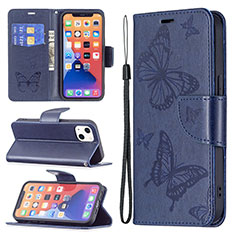 Handytasche Stand Schutzhülle Flip Leder Hülle Schmetterling L09 für Apple iPhone 13 Blau