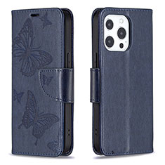 Handytasche Stand Schutzhülle Flip Leder Hülle Schmetterling L09 für Apple iPhone 13 Pro Blau