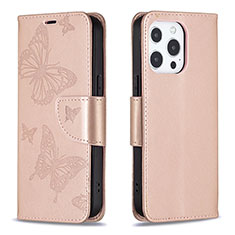 Handytasche Stand Schutzhülle Flip Leder Hülle Schmetterling L09 für Apple iPhone 13 Pro Rosa