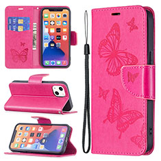 Handytasche Stand Schutzhülle Flip Leder Hülle Schmetterling L09 für Apple iPhone 14 Plus Pink