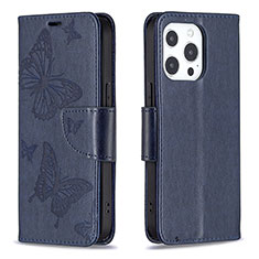 Handytasche Stand Schutzhülle Flip Leder Hülle Schmetterling L09 für Apple iPhone 14 Pro Blau