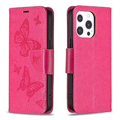 Handytasche Stand Schutzhülle Flip Leder Hülle Schmetterling L09 für Apple iPhone 14 Pro Pink