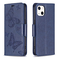 Handytasche Stand Schutzhülle Flip Leder Hülle Schmetterling L09 für Apple iPhone 15 Blau