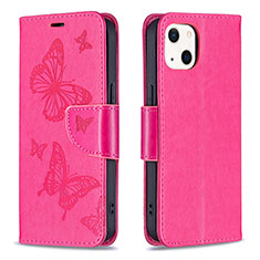 Handytasche Stand Schutzhülle Flip Leder Hülle Schmetterling L09 für Apple iPhone 15 Plus Pink