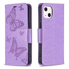 Handytasche Stand Schutzhülle Flip Leder Hülle Schmetterling L09 für Apple iPhone 15 Violett