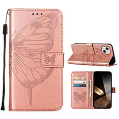 Handytasche Stand Schutzhülle Flip Leder Hülle Schmetterling L10 für Apple iPhone 15 Plus Rosegold