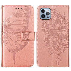 Handytasche Stand Schutzhülle Flip Leder Hülle Schmetterling L10 für Apple iPhone 15 Pro Rosegold