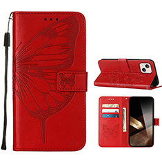 Handytasche Stand Schutzhülle Flip Leder Hülle Schmetterling L10 für Apple iPhone 15 Rot