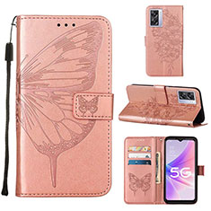 Handytasche Stand Schutzhülle Flip Leder Hülle Schmetterling Y01B für OnePlus Nord N300 5G Rosegold