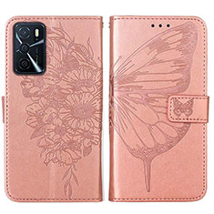 Handytasche Stand Schutzhülle Flip Leder Hülle Schmetterling Y01B für Oppo A16 Rosegold