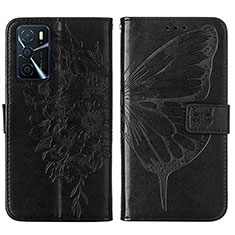 Handytasche Stand Schutzhülle Flip Leder Hülle Schmetterling Y01B für Oppo A16 Schwarz