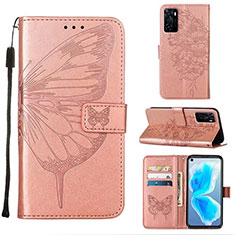 Handytasche Stand Schutzhülle Flip Leder Hülle Schmetterling Y01B für Oppo A55S 5G Rosegold