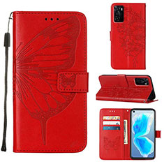 Handytasche Stand Schutzhülle Flip Leder Hülle Schmetterling Y01B für Oppo A55S 5G Rot