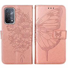 Handytasche Stand Schutzhülle Flip Leder Hülle Schmetterling Y01B für Oppo A93 5G Rosegold