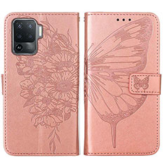 Handytasche Stand Schutzhülle Flip Leder Hülle Schmetterling Y01B für Oppo A94 4G Rosegold