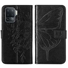 Handytasche Stand Schutzhülle Flip Leder Hülle Schmetterling Y01B für Oppo A94 4G Schwarz