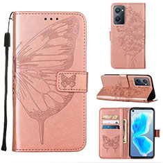 Handytasche Stand Schutzhülle Flip Leder Hülle Schmetterling Y01B für Oppo A96 4G Rosegold