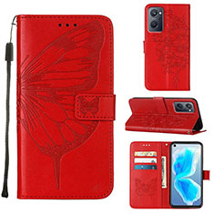 Handytasche Stand Schutzhülle Flip Leder Hülle Schmetterling Y01B für Oppo A96 4G Rot