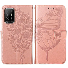 Handytasche Stand Schutzhülle Flip Leder Hülle Schmetterling Y01B für Oppo F19 Pro+ Plus 5G Rosegold