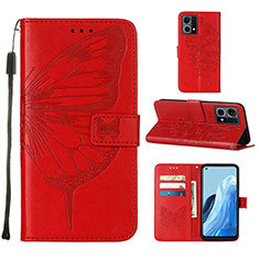 Handytasche Stand Schutzhülle Flip Leder Hülle Schmetterling Y01B für Oppo F21 Pro 4G Rot