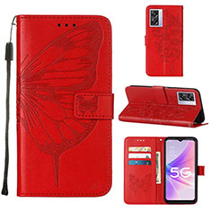 Handytasche Stand Schutzhülle Flip Leder Hülle Schmetterling Y01B für Oppo K10 5G India Rot