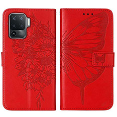 Handytasche Stand Schutzhülle Flip Leder Hülle Schmetterling Y01B für Oppo Reno5 Lite Rot
