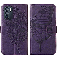 Handytasche Stand Schutzhülle Flip Leder Hülle Schmetterling Y01B für Oppo Reno6 5G Violett