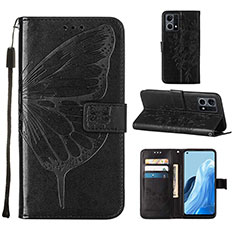 Handytasche Stand Schutzhülle Flip Leder Hülle Schmetterling Y01B für Oppo Reno7 4G Schwarz