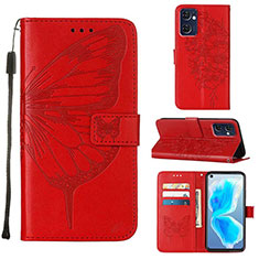 Handytasche Stand Schutzhülle Flip Leder Hülle Schmetterling Y01B für Oppo Reno7 5G Rot