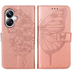 Handytasche Stand Schutzhülle Flip Leder Hülle Schmetterling Y01B für Realme 10 Pro+ Plus 5G Rosegold