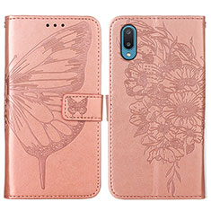 Handytasche Stand Schutzhülle Flip Leder Hülle Schmetterling Y01B für Samsung Galaxy A02 Rosegold