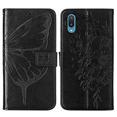 Handytasche Stand Schutzhülle Flip Leder Hülle Schmetterling Y01B für Samsung Galaxy A02 Schwarz