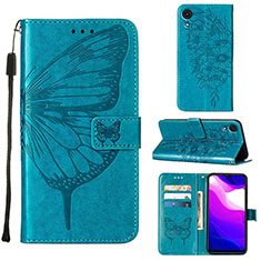 Handytasche Stand Schutzhülle Flip Leder Hülle Schmetterling Y01B für Samsung Galaxy A03 Core Blau