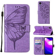 Handytasche Stand Schutzhülle Flip Leder Hülle Schmetterling Y01B für Samsung Galaxy A03 Core Helles Lila