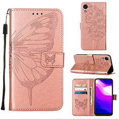 Handytasche Stand Schutzhülle Flip Leder Hülle Schmetterling Y01B für Samsung Galaxy A03 Core Rosegold