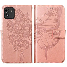 Handytasche Stand Schutzhülle Flip Leder Hülle Schmetterling Y01B für Samsung Galaxy A03 Rosegold