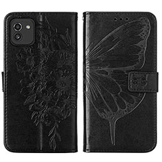 Handytasche Stand Schutzhülle Flip Leder Hülle Schmetterling Y01B für Samsung Galaxy A03 Schwarz