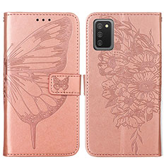 Handytasche Stand Schutzhülle Flip Leder Hülle Schmetterling Y01B für Samsung Galaxy A03s Rosegold