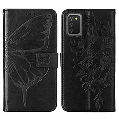 Handytasche Stand Schutzhülle Flip Leder Hülle Schmetterling Y01B für Samsung Galaxy A03s Schwarz