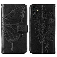 Handytasche Stand Schutzhülle Flip Leder Hülle Schmetterling Y01B für Samsung Galaxy A04s Schwarz