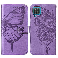 Handytasche Stand Schutzhülle Flip Leder Hülle Schmetterling Y01B für Samsung Galaxy A12 5G Helles Lila