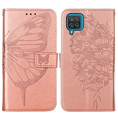 Handytasche Stand Schutzhülle Flip Leder Hülle Schmetterling Y01B für Samsung Galaxy A12 5G Rosegold