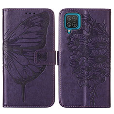 Handytasche Stand Schutzhülle Flip Leder Hülle Schmetterling Y01B für Samsung Galaxy A12 5G Violett